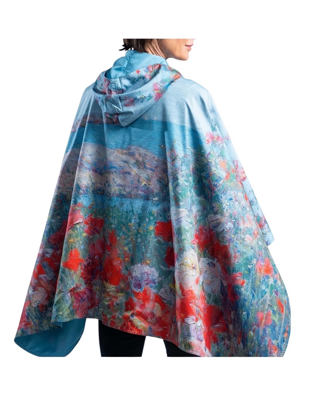Rain Caper Hassam Celia's Garden Reversible Poncho Lightweight Hooded Wrap Cape